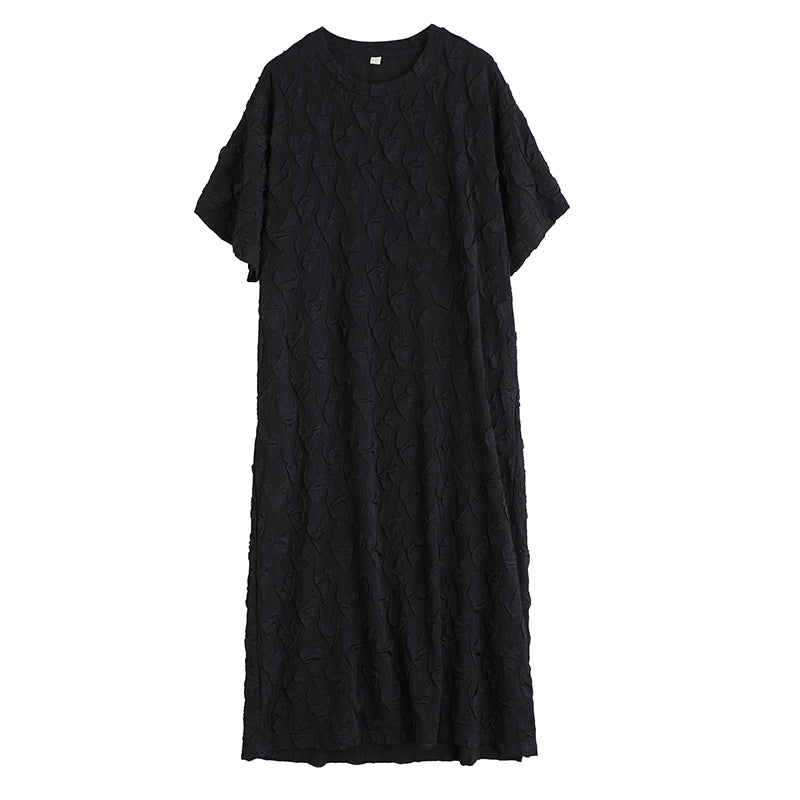 XITAO Jacquard O-neck A-line Dress Casual Solid Color Loose Fitting Literary Style Simple Texture Sensation Women Dress GYX1631