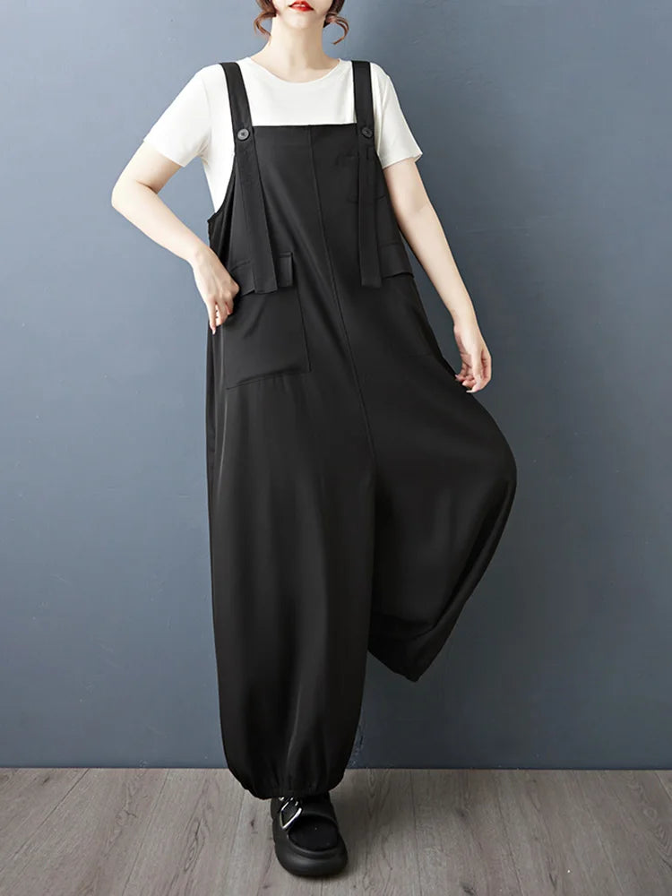 XITAO Pocket Solid Color Loose Jumpsuits Sleeveless Personality Temperament Slimming Summer Woman Straps Jumpsuits ZMY1315