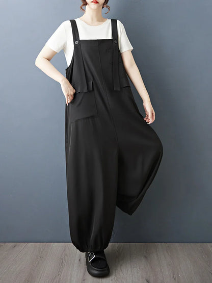XITAO Pocket Solid Color Loose Jumpsuits Sleeveless Personality Temperament Slimming Summer Woman Straps Jumpsuits ZMY1315