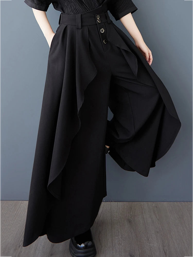 XITAO Wide Leg Elastic Waist Pant Casual Loose Button Fitting Solid Color Vintage All Match Summer New Women Pant ZMY1053