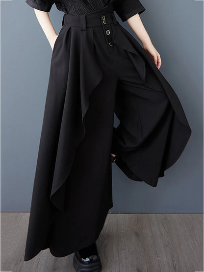 XITAO Wide Leg Elastic Waist Pant Casual Loose Button Fitting Solid Color Vintage All Match Summer New Women Pant ZMY1053