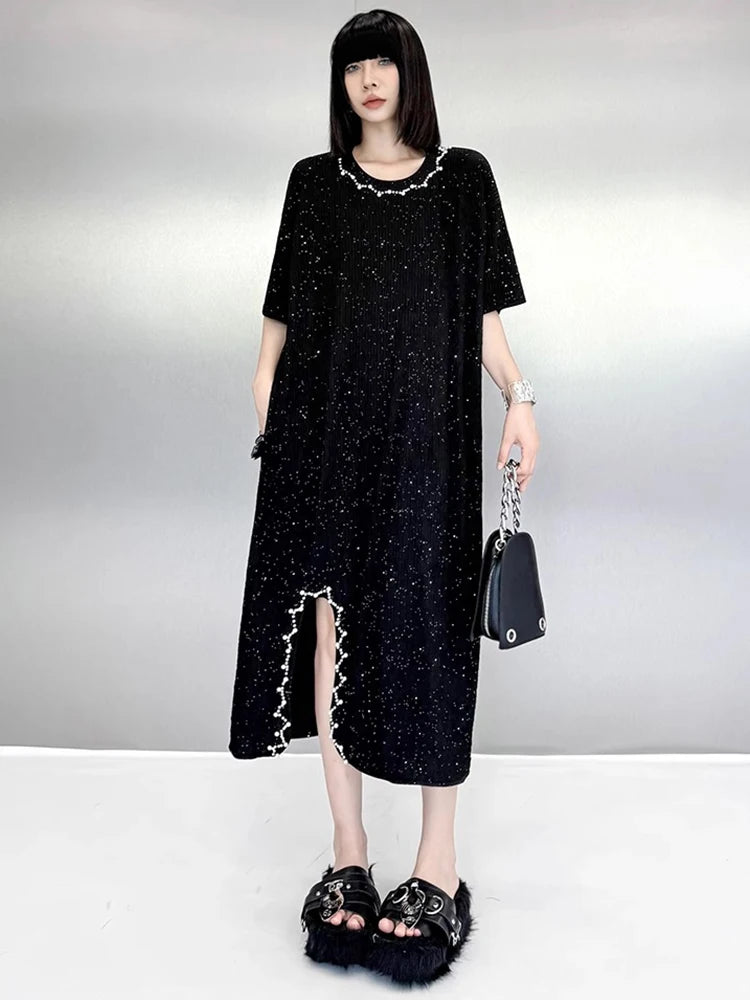 XITAO Asymmetrical Embroidered Flares Short Sleeve Dress Casual A-line Loose Fitting Fashion New Summer Women Dress ZMY1191