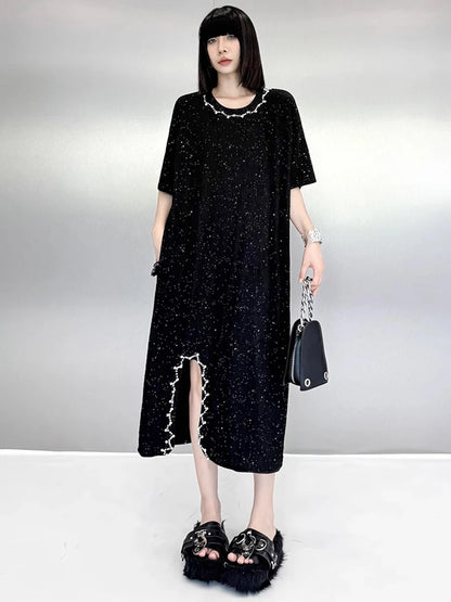 XITAO Asymmetrical Embroidered Flares Short Sleeve Dress Casual A-line Loose Fitting Fashion New Summer Women Dress ZMY1191