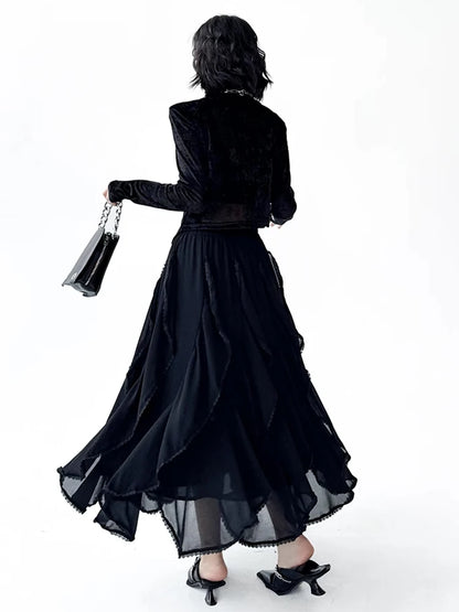 XITAO Patchwork Lace A-line Skirt Casual Solid Color Elastic Waist Loose Fitting Fashion New Elegant Summer Women Skirt GYX1641