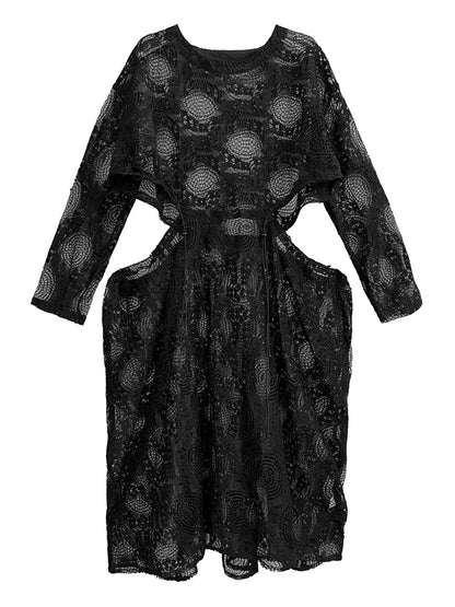 XITAO Embroidery Hollow Out O-neck Dress Casual Full Sleeve A-line Temperament Solid Color French Style Female Dress GYX1541