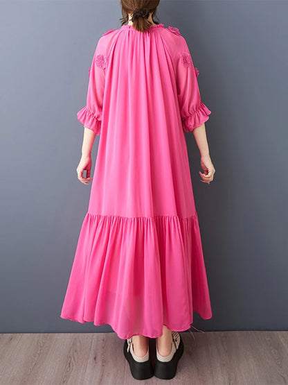 XITAO Three-dimensional Decoration Flower Dress O-neck Bandage Patchwork Solid Color Temperament Slim All Match Dress ZMY1356