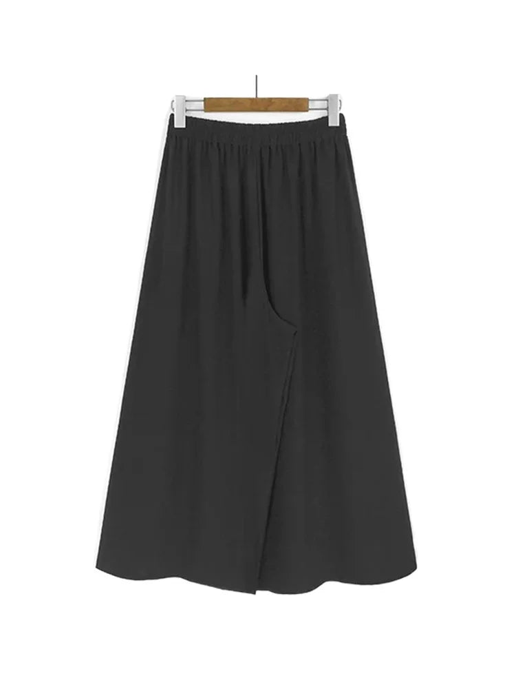 XITAO Side Split Bandage Three-dimensional Pant Sets Solid Color Single Breasted Top Elastic Waist Pocket Loose Pant GYX1527