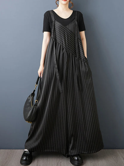 XITAO Striped Asymmetrical Casual Jumpsuits Loose Sleeveless V-neck Patchwork All-match Slimming Summer Woman Jumpsuits ZMY1404