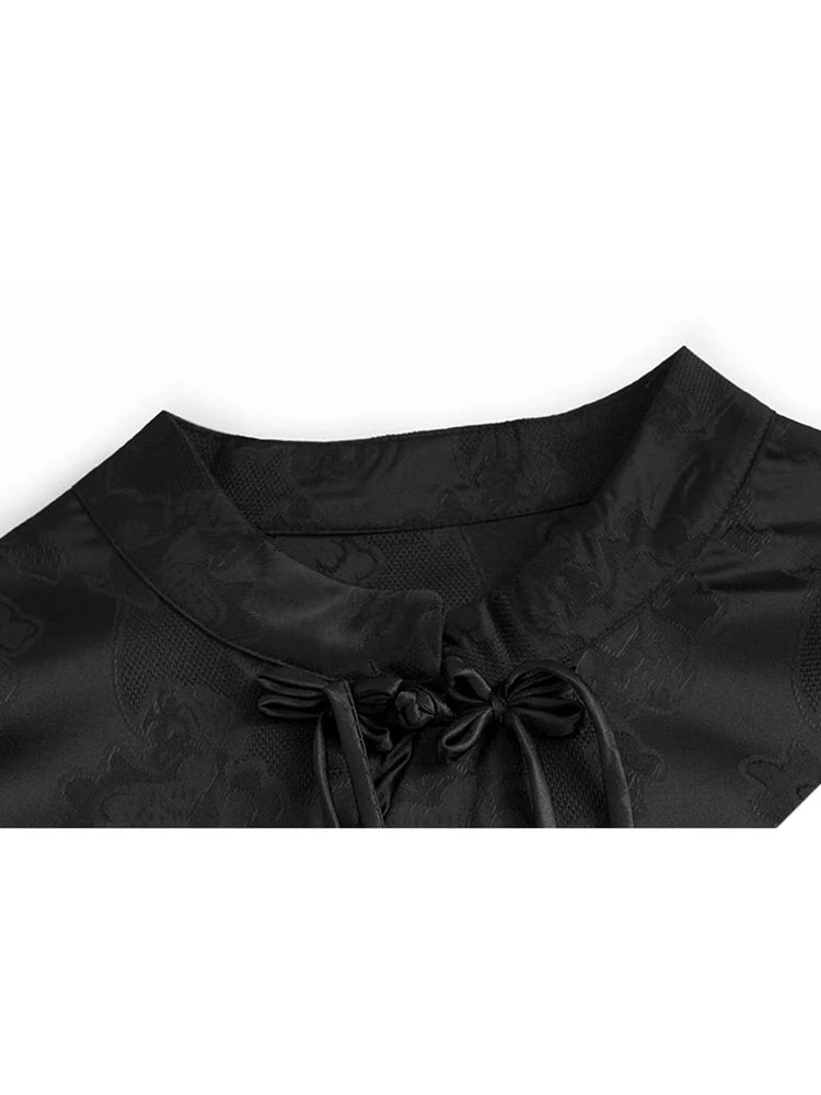 XITAO Mesh Patchwork Stand Collar Dress Casual New Chinese Style Asymmetrical A-line All Match Summer Women Dress ZMY1203