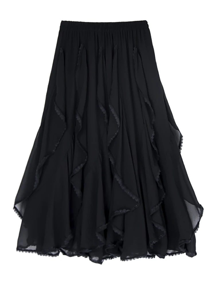 XITAO Patchwork Lace A-line Skirt Casual Solid Color Elastic Waist Loose Fitting Fashion New Elegant Summer Women Skirt GYX1641