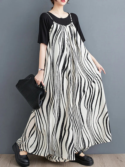 XITAO Striped Print Loose Jumpsuits Pocket Spaghetti Strap Casual New All-match Temperament Woman Summer Jumpsuits ZMY1272