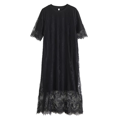 XITAO Mesh Patchwork O-neck Dress Temperament Elegant Irregular Women Summer Goddess Fan Short Sleeve Women Dress HQQ2477