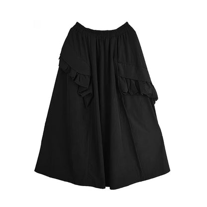 XITAO Patchwork Edible Tree Fungus Skirts Pocket Solid Color Elastic Waist A-line Loose Temperament Woman Skirts ZMY1252