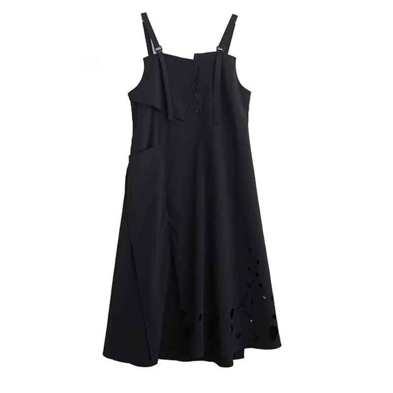 XITAO Hollow Out Sleeveless Irregular Dress Casual A-line Solid Color All-match Women Summer Temperament Slimming Dress HQQ2501