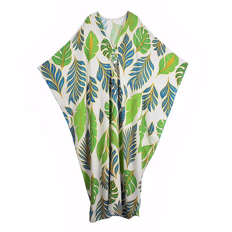 XITAO Loose Bat Wing Sleeve V-neck Dress Side Slit Trend New Arrival Fashion Pullover Summer Print All-match Woman Dress GJ1197