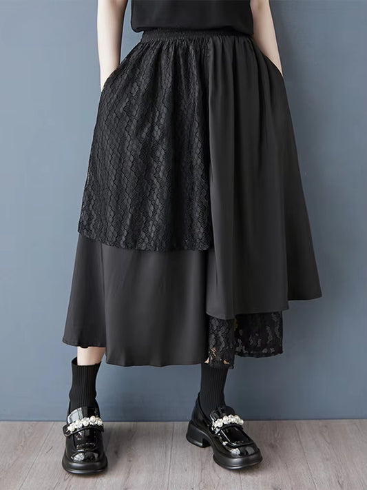 XITAO Patchwork Mesh Asymmetric Skirt Casual Solid Color Wide-leg Loose Fitting New Slimming Korea Spring Female Skirt GYX1526