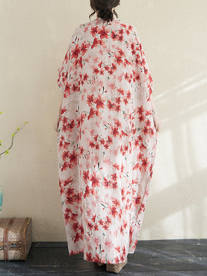 XITAO Batwing Print Flower Leisure Dress A-line V-neck Casual Half Sleeve Thin Vintage Sweet Summer Female Dress ZMY1006