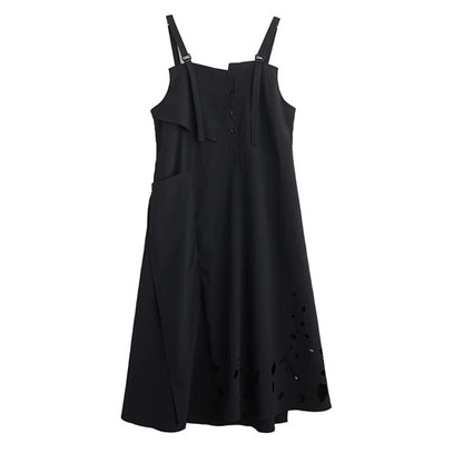 XITAO Hollow Out Solid Color Dress Loose Vintage Casual Sleeveless Asymmetrical Simple Patchwork Summer Woman Dress ZMY1401