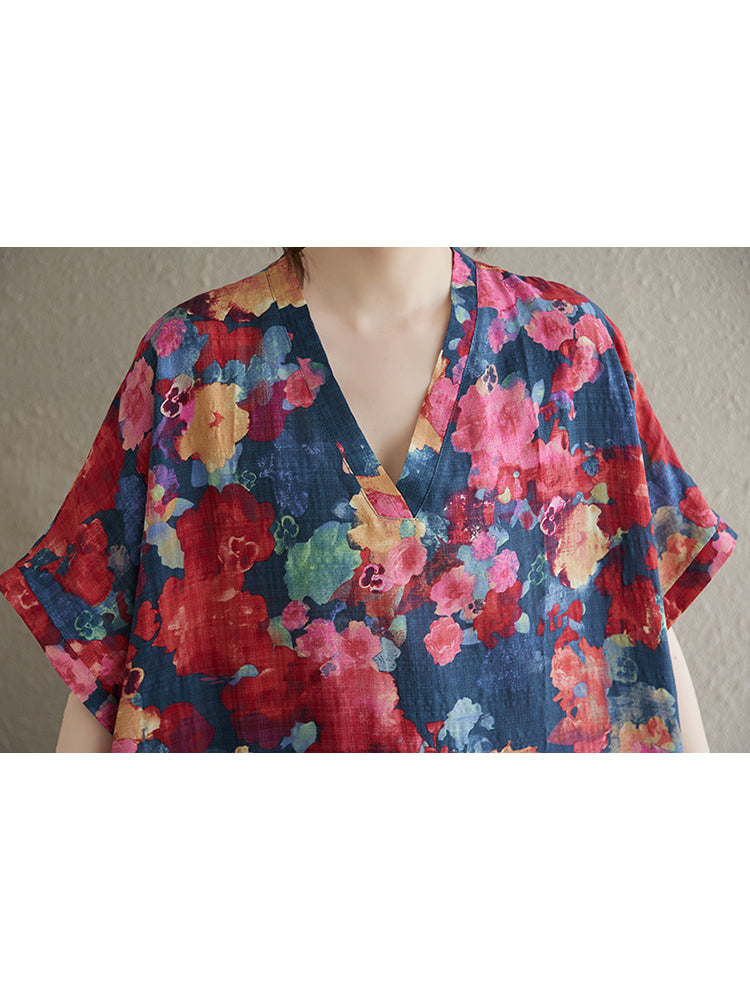 XITAO Print Casual Half Sleeve Dress Loose Fitting Elegant A-line V-neck Goddess Fan Summer Women Dress ZMY1111