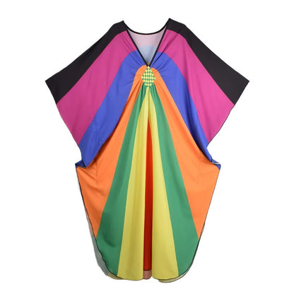 XITAO Side Slit Vintage Loose Dress Contrast Color V-neck Casual Print Personality All-match Elegant Summer Woman Dress GJ1165
