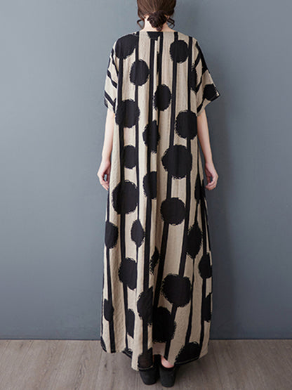XITAO Polka Dot V-neck Dress Vintage Casual Loose Fitting Half Sleeve A-line Thin Simple Pullover Women Dress ZMY1090