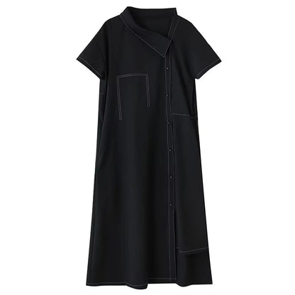 XITAO Irregular Single Breasted Dress Short Sleeve Vintage Loose Casual A-line Slimming Solid Color Summer Woman Dress ZMY1377