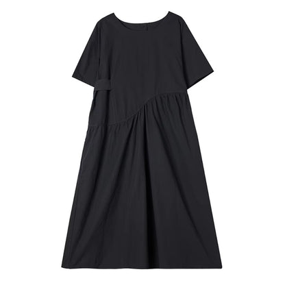 XITAO Folds Patchwork O-neck Dress Simple Solid Color Casual Irregular Short Sleeve Women Temperament Slimming Dress ZMY1062