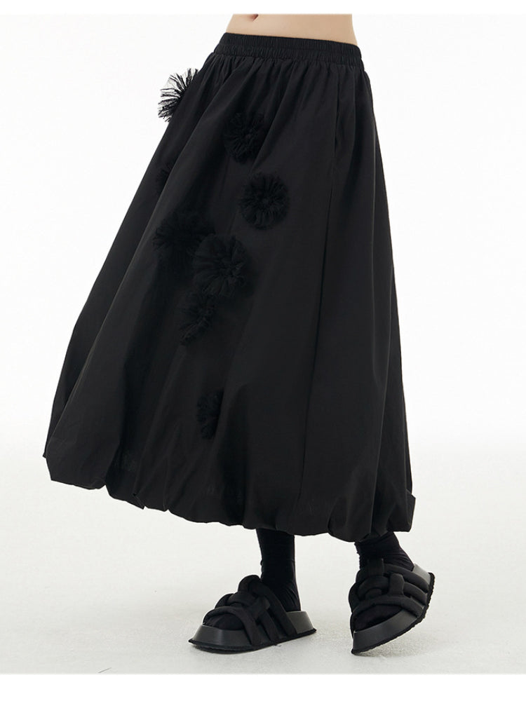 XITAO Solid Color Loose A-line Skirt Vintage Personality Elastic Waist Elegant Small Fresh Women Casual Spring SMH1450