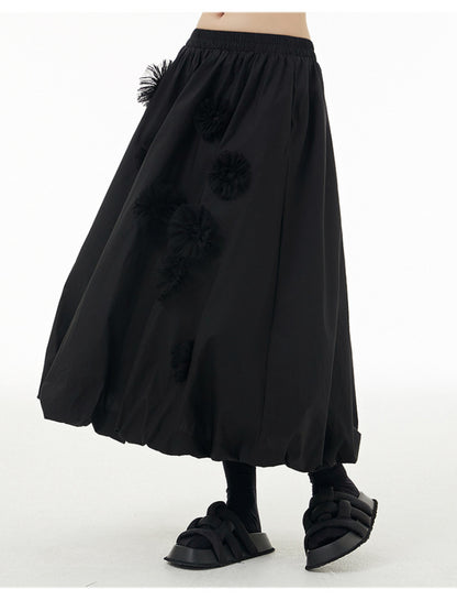 XITAO Solid Color Loose A-line Skirt Vintage Personality Elastic Waist Elegant Small Fresh Women Casual Spring SMH1450
