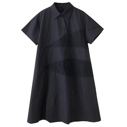 XITAO Patchwork Turn-down Collar Loose Dress Slimming Gauze Solid Color Short Sleeve Fashion Casual Summer Woman Dress HQQ2507