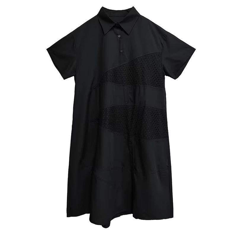 XITAO A-line Short Sleeve Loose Dress Slimming Temperament Patchwork Turn-down Collar Fashion Vintage Summer Woman Dress HQQ2511