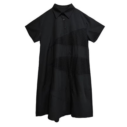 XITAO A-line Short Sleeve Loose Dress Slimming Temperament Patchwork Turn-down Collar Fashion Vintage Summer Woman Dress HQQ2511
