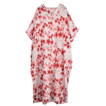 XITAO Batwing Print Flower Leisure Dress A-line V-neck Casual Half Sleeve Thin Vintage Sweet Summer Female Dress ZMY1006