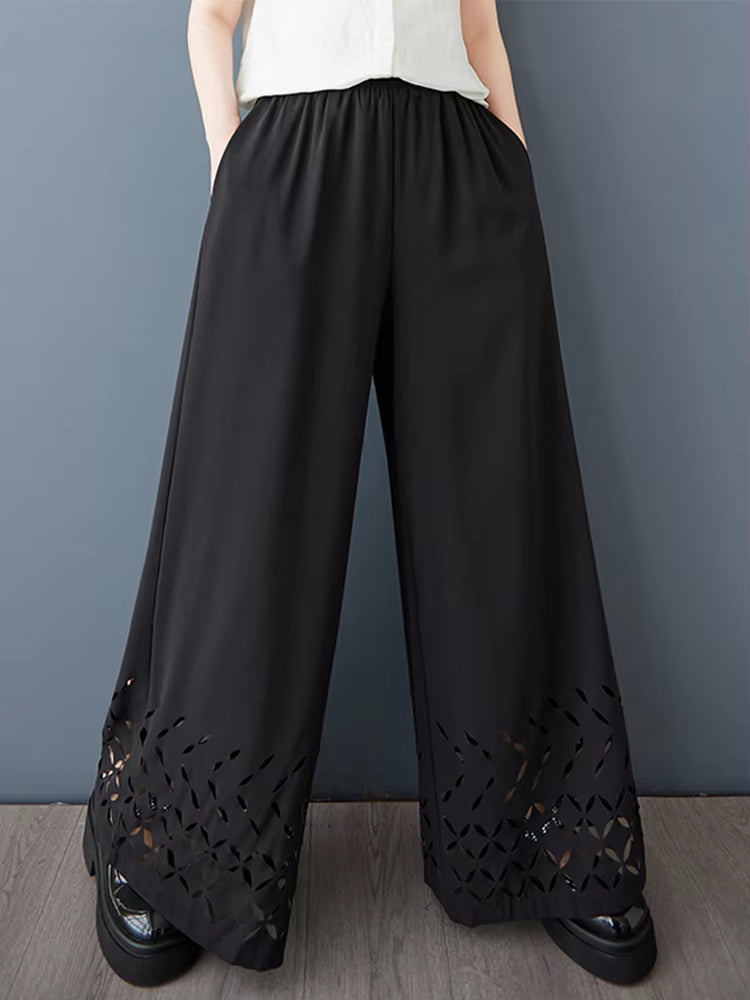 XITAO Hollow Out Wide-leg Elastic Waist Pant Casual Solid Color Slimming Korea New Arrival Personality Spring Women Pant GYX1525