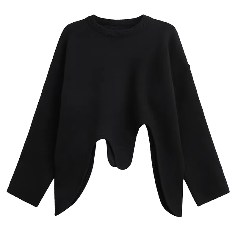 XITAO Asymmetric O-neck Pullover Female Sweaters Trend Irregular Hem Women Long Sleeve All-match Loose Slimming Top GMM1314