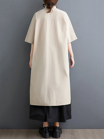 XITAO Asymmetric Turn-down Collar Dress Casual Single Breasted A-line Solid Color Half Sleeve Simple Summer Women Dress ZMY1100