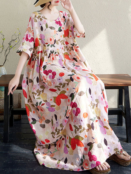 XITAO Floral Print Half Sleeve Dress Casual Loose Fitting A-line Pullover Simple Elegant Summer Female Dress ZMY1132
