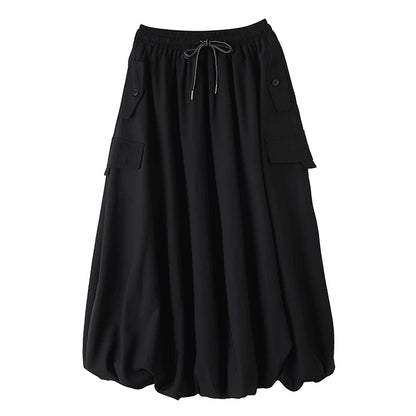 XITAO Drawstring Pocket Loose Skirts Solid Color Elastic Waist Temperament All-match New Arrival Summer Woman Skirts ZMY1283