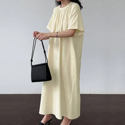 XITAO Back Hollow Out Loose Dress Solid Color Casual O-neck Temperament Short Sleeve Simple Slimming Summer Woman Dress ZMY1290