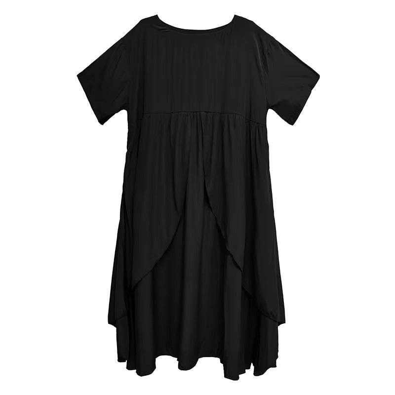 XITAO Irregular O-neck Loose Dress Solid Color Short Sleeve Patchwork Simple Casual Elegant All-match Summer Woman Dress ZMY1381