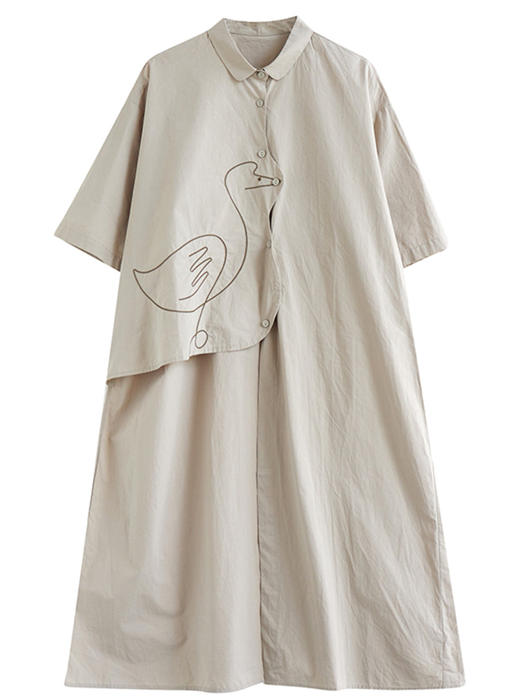 XITAO Asymmetric Turn-down Collar Dress Casual Single Breasted A-line Solid Color Half Sleeve Simple Summer Women Dress ZMY1100