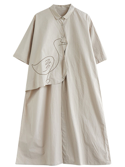 XITAO Asymmetric Turn-down Collar Dress Casual Single Breasted A-line Solid Color Half Sleeve Simple Summer Women Dress ZMY1100