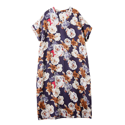 XITAO Print Casual Dress V-neck Short Sleeve Loose Fitting Simple Goddess Fan A-line Summer Women Dress ZMY1123