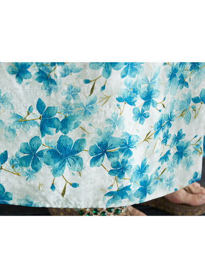XITAO Flower V-neck Print Dress A-line Half Sleeve Elegant Long Style Leisure Cute Symmetry Summer Dress ZMY1005