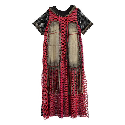 XITAO Hollow Out Patchwork Trend Dress Loose Contrast Color Short Sleeve Casual Personality Hooded Summer Woman Dress HQQ2510