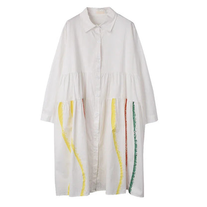 XITAO Casual Women Long Sleeve Dress Personality Print Striped Summer New Arrival Temperament Elegant Loose Shirt Dress ZY8614
