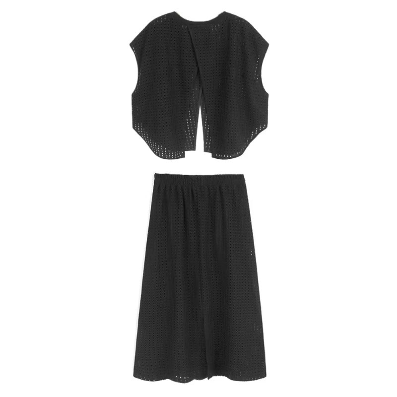 XITAO Irregular Sleeveless Loose Set Solid Color Casual Hollow Out O-neck Temperament Simple Summer Woman Two-piece Sets ZMY1292