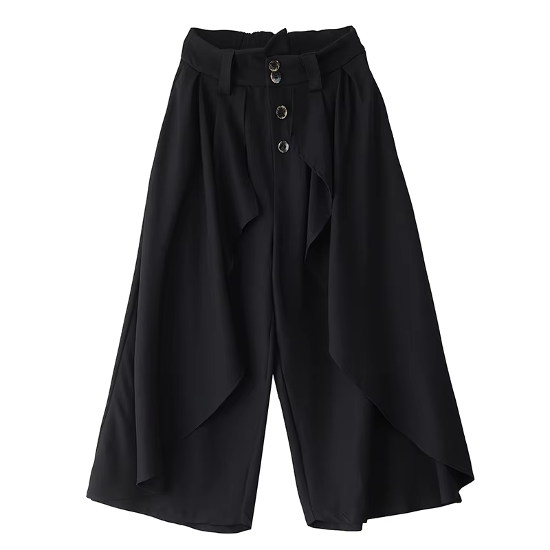 XITAO Wide Leg Elastic Waist Pant Casual Loose Button Fitting Solid Color Vintage All Match Summer New Women Pant ZMY1053
