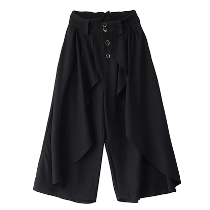 XITAO Wide Leg Elastic Waist Pant Casual Loose Button Fitting Solid Color Vintage All Match Summer New Women Pant ZMY1053