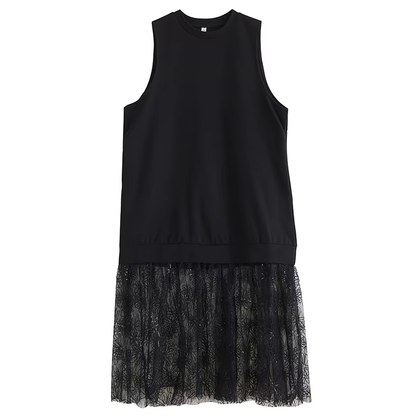 XITAO Patchwork Lace Sleeveless Dress Casual A-line Loose Fitting Fashion New Simple Personality Summer Women Dress HQQ2476